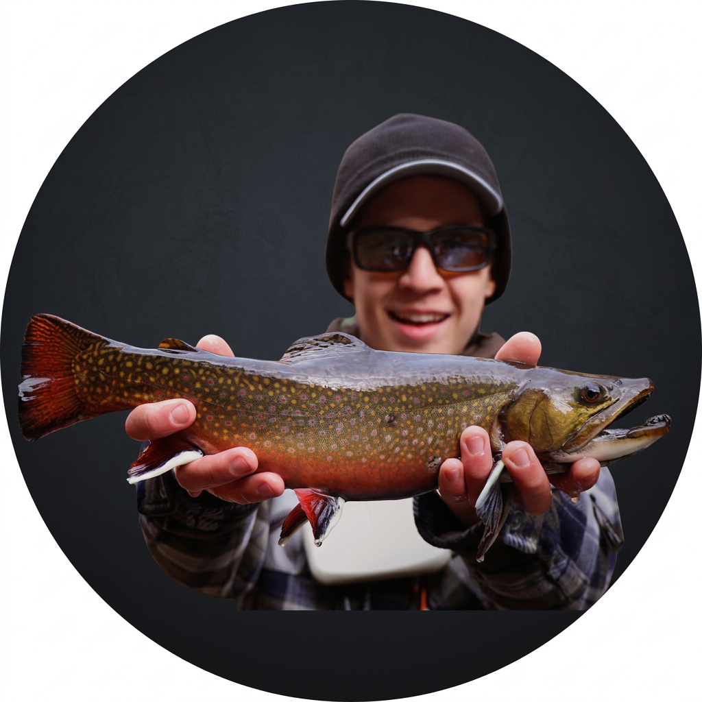 Carson, Euro nymphing instructor, holding a brook trout